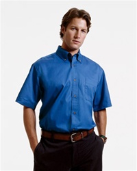 M500S Harriton Men's Short-Sleeve Twill Shirt with Stain-Release